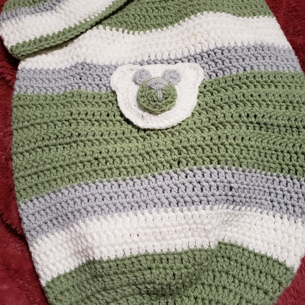 Green and Gray Striped Crochet Baby Blanket